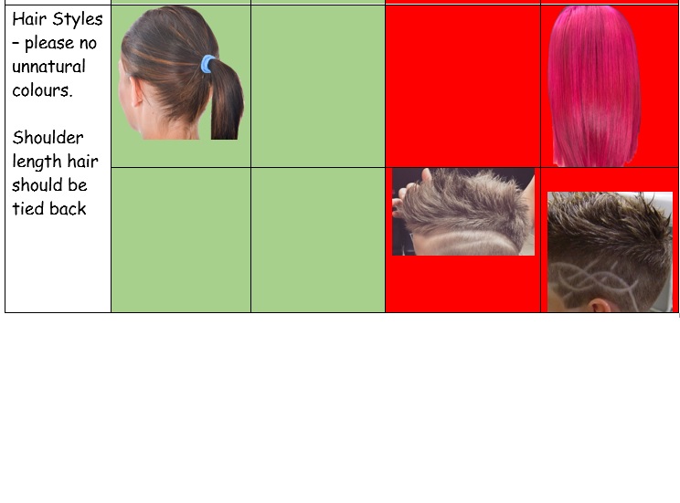 Chart of acceptable and unacceptable hair styles