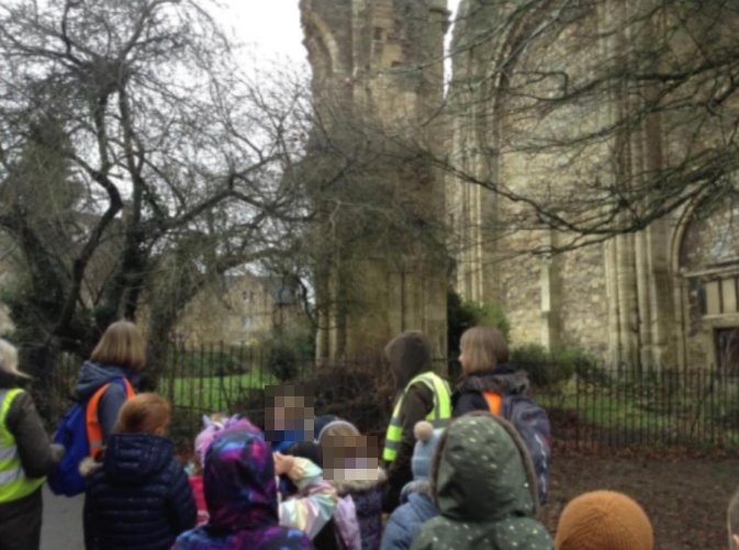 Children visiting the ruins of Malmesbury Abbey